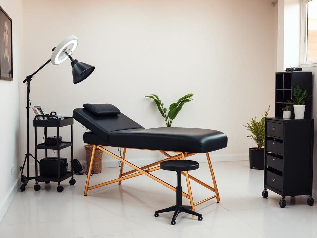 Working studio with lash bed and professional salon equipment